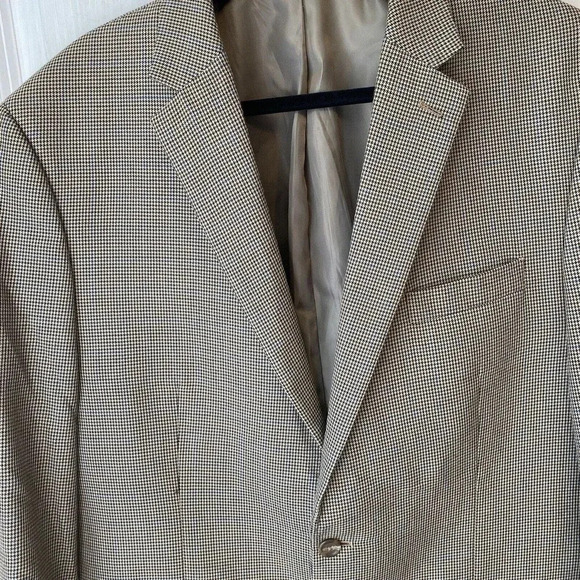 Chaps 2 Buttons Beige Plaid Suit Blazer Sport Coat Jacket Mens 46L Pockets - Picture 8 of 9